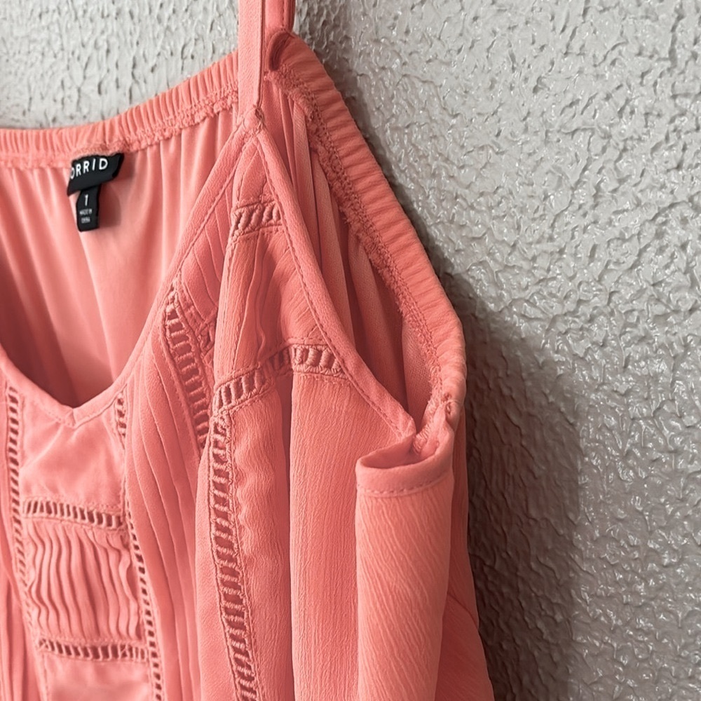 Women’s Plus Size Torrid Coral Chiffon Spaghetti Strap Skater Dress 1X Spring - Picture 5 of 10